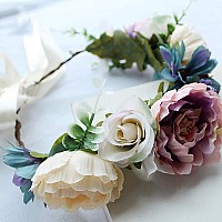 Ynimioaox Handmade Adjustable Flower Wreath Headband Halo Floral Crown Garland Headpiece B22Purple White