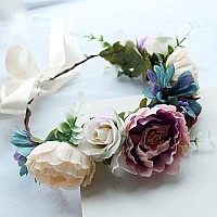 Ynimioaox Handmade Adjustable Flower Wreath Headband Halo Floral Crown Garland Headpiece B22Purple White