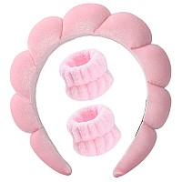 Luckybear Spa Headband For Washing Face Velvet Makeup Headband Bubble Skincare Headbands With Face Wash Wristbands Sponge Puf