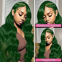 Dark Green Lace Front Wigs Human Hair Body Wave 13X4 Hd Lace Frontal Wig Pre Plucked With Baby Hair Green Colored Brazilian Huma