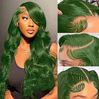 Dark Green Lace Front Wigs Human Hair Body Wave 13X4 Hd Lace Frontal Wig Pre Plucked With Baby Hair Green Colored Brazilian Huma