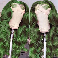 Dark Green Lace Front Wigs Human Hair Body Wave 13X4 Hd Lace Frontal Wig Pre Plucked With Baby Hair Green Colored Brazilian Huma