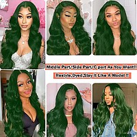 Dark Green Lace Front Wigs Human Hair Body Wave 13X4 Hd Lace Frontal Wig Pre Plucked With Baby Hair Green Colored Brazilian Huma