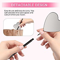 Buqikma Large Lash Mirror For Eyelash Extension Detachable Heart Shape Eyelash Mirror 45Angle Design Hand Mirror Stainless Steel