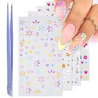 Flower Nail Art Stickers 5D Embossed Nail Decals Nail Art Design Self Adhesive Nail Supplies With Nail Tweezer Colorful Flower