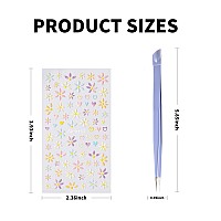 Flower Nail Art Stickers 5D Embossed Nail Decals Nail Art Design Self Adhesive Nail Supplies With Nail Tweezer Colorful Flower