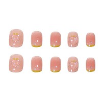 Rikview Short Press On Nails Pink Fake Nails French Tips Nails Square Full Cover Nails For Women 24 Pcs