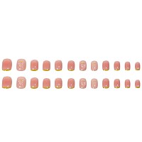 Rikview Short Press On Nails Pink Fake Nails French Tips Nails Square Full Cover Nails For Women 24 Pcs