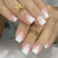 Rikview White Press On Nails Short Acrylic Nails French Tips Nails White Nails Glossy Square Full Cover Nails 24 Pcsset