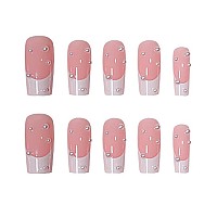 Rikview Square Press On Nails Long Fake Nails French Tips Nails With Pearls White Nails Glossy Square Nails