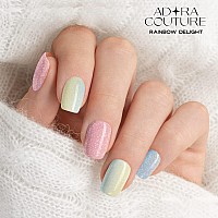 Adora Couture Semi Cured Gel Nail Strips 20Pcs Colorful Rainbow Shimmer Ombre Glaze Nail Strips Gel Nail Stickers With Uv Li