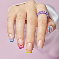 Square Press On Nails French Tip Nude Fake Nails Short Bright Color Gel Glue On Nails Medium False Nails With Design Oval Stick