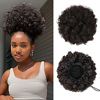 Yeame Afro Puff Drawstring Ponytail For Black Women Short Kinky Curly Afro Ponytail Synthetic Hair Puffs Premium Brown Afro Bu