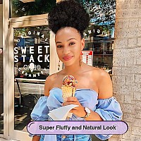 Yeame Afro Puff Drawstring Ponytail For Black Women Short Kinky Curly Afro Ponytail Synthetic Hair Puffs Premium Brown Afro Bu