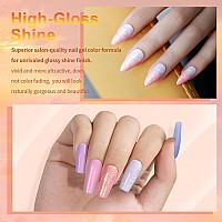 Rarjsm Pearl Gel Nail Polish Set Iridescent Shell Glitter Gel Polish 6 Sunset Colors Light Purple Blue Pink Red Gold Shimmer Mer