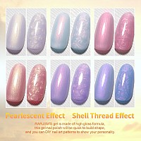 Rarjsm Pearl Gel Nail Polish Set Iridescent Shell Glitter Gel Polish 6 Sunset Colors Light Purple Blue Pink Red Gold Shimmer Mer