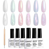 Rarjsm Pearl Gel Nail Polish Set Clear Shell Glitter Gel Polish 6 Colors Pearlescent Pink White Blue Purple Silver Gold Shimmer