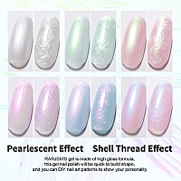 Rarjsm Pearl Gel Nail Polish Set Clear Shell Glitter Gel Polish 6 Colors Pearlescent Pink White Blue Purple Silver Gold Shimmer