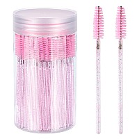 G2Plus 100Pcs Crystal Mascara Wands Pink Disposable Eyelash Eyebrow Spoolie Brush Eyelash Brush For Makeup Eyelash Extensions