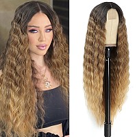 30 Inch Ombre Honey Blonde Wig Long Curly Synthetic Hair Wigs Small Lace Front Wigs For Women Loose Deep Wave Wig 4 Simulated S