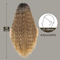 30 Inch Ombre Honey Blonde Wig Long Curly Synthetic Hair Wigs Small Lace Front Wigs For Women Loose Deep Wave Wig 4 Simulated S