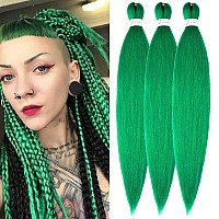 Green Braiding Hair Extensions 16 Inch Pre Stretched Braiding Hair Hot Water Setting Synthetic Hair Pre Stretched Crochet Braids