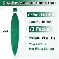 Green Braiding Hair Extensions 16 Inch Pre Stretched Braiding Hair Hot Water Setting Synthetic Hair Pre Stretched Crochet Braids