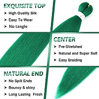 Green Braiding Hair Extensions 16 Inch Pre Stretched Braiding Hair Hot Water Setting Synthetic Hair Pre Stretched Crochet Braids