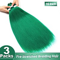 Green Braiding Hair Extensions 16 Inch Pre Stretched Braiding Hair Hot Water Setting Synthetic Hair Pre Stretched Crochet Braids