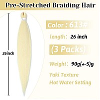 613 Braiding Hair Extensions 26 Inch Blonde Braiding Hair Pre Stretched Yaki Braids Hair Hot Water Setting Synthetic Hair Colore