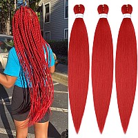 Umylar Red Braiding Hair Extensions 32 Inch Pre Stretched Braiding Hair Yaki Braids Hair Hot Water Setting Synthetic Hair Colore