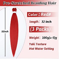 Umylar Red Braiding Hair Extensions 32 Inch Pre Stretched Braiding Hair Yaki Braids Hair Hot Water Setting Synthetic Hair Colore