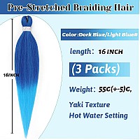 Umylar Blue Braiding Hair Extensions 16 Pre Stretched Braiding Hair Hot Water Setting Synthetic Hair Pre Stretched Crochet Br