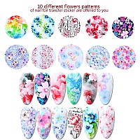 Tbrztr Flowers Nail Foil Transfer Stickers 10 Sheets Acrylic Material Decals For Diy Fingernail Charms Decorations Multi Color