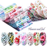 Tbrztr Flowers Nail Foil Transfer Stickers 10 Sheets Acrylic Material Decals For Diy Fingernail Charms Decorations Multi Color