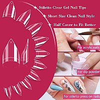 500Pcs Short Stiletto Nail Tips For Acrylic Nails Professional Extra Short Clear False Nails French Tips Artificial Nail Extens