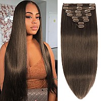 Hair Extensions Human Hair Clip In Medium Brown Real Human Hair 18 Inch 8Pcs 100 Remy Human Hair Long Soft Hair Like Your Own H