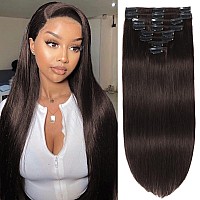 Brown Clip In Hair Extensions Human Hair 22Inch Darkest Brown Hair Extensions Real Human Hair Clip Ins Dark Brown Remy Hair Exte