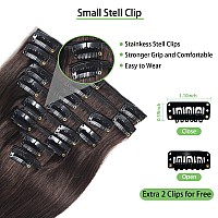 Brown Clip In Hair Extensions Human Hair 22Inch Darkest Brown Hair Extensions Real Human Hair Clip Ins Dark Brown Remy Hair Exte