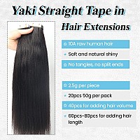 Light Yaki Tape In Hair Extensions Human Hair 26 Inch Long Yaki Straight Tape In Human Hair Extensions Invisible Tape Ins For Bl