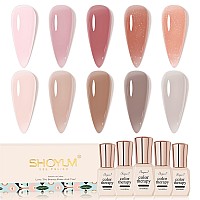 Shoyum 10Pcs Jelly Gel Nail Polish Set Nude Translucent Dark Skin Colors Rose Maple Red Sheer Gel Polish Kit Brown Semitranspar