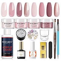 Modelones Acrylic Nail Kit Acrylic Nail Set With 4 Colors Acrylic Powder Monomer Acrylic Nail Liquid Rhinestone Glue Acrylic