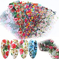 Flowers Nail Foil Transfer Stickers Decals Flowers Nail Transfer Foils Sticker Designs Summer Floral Nail Art Decals Acrylic Na