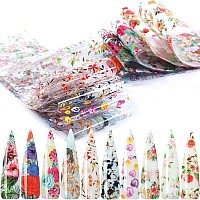 Flowers Nail Foil Transfer Stickers Decals Flowers Nail Transfer Foils Sticker Designs Summer Floral Nail Art Decals Acrylic Na