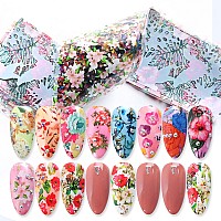 Flowers Nail Foil Transfer Stickers Decals Flowers Nail Transfer Foils Sticker Designs Summer Floral Nail Art Decals Acrylic Na