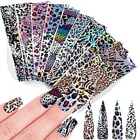 Leopard Nail Foil Transfer Stickers Nail Art Supplies Laser Nail Foil Decals Leopard Print Nails Foils Design For Women Manicu