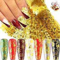 Christmas Nail Art Stickers Gold Xmas Nail Foils Transfer Decals 10 Sheets Holographic Nail Art Foil Winter Acrylic Nails Suppl