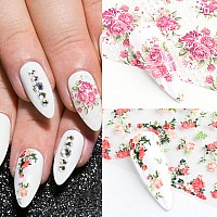 Flowers Nail Foil Transfer Stickers Decals Flowers Nail Foil Decals Leopard Print Nails Foils Designs For Women Manicure Tip Dec