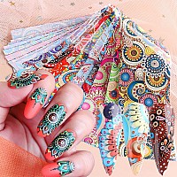 10 Sheets Holographic Nail Foil Transfer Stickers Bohemian Nail Art Foils Design Starry Sky Color Full Wraps Nail Decals For W