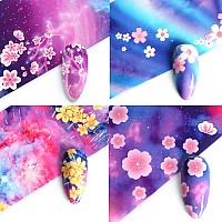 Flowers Nail Foils Transfer Decals Floral Nail Art Stickers Acrylic Nails Supply Flower Nails Foil Designs Fingernail Flower Na